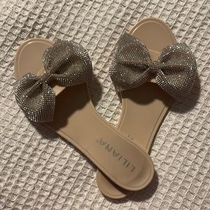 Nude bow studded sandals